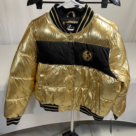Pittsburgh Steelers G-III 4Her Gold Metallic Puffer Jacket - Picture 1 of 8